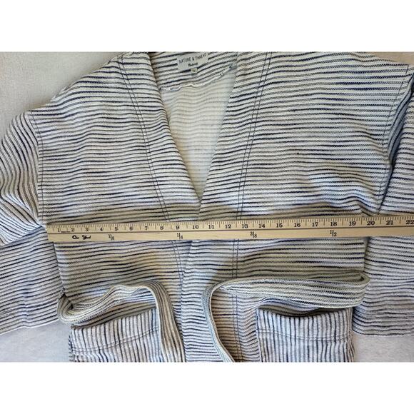 Madewell Texture & Thread White Navy Stripe Kimono Wrap Tie Waist Jacket M - Picture 6 of 8